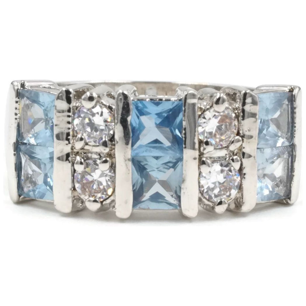 Ten Stone Bling Princess Cut Dusty Aqua Spinel Ring