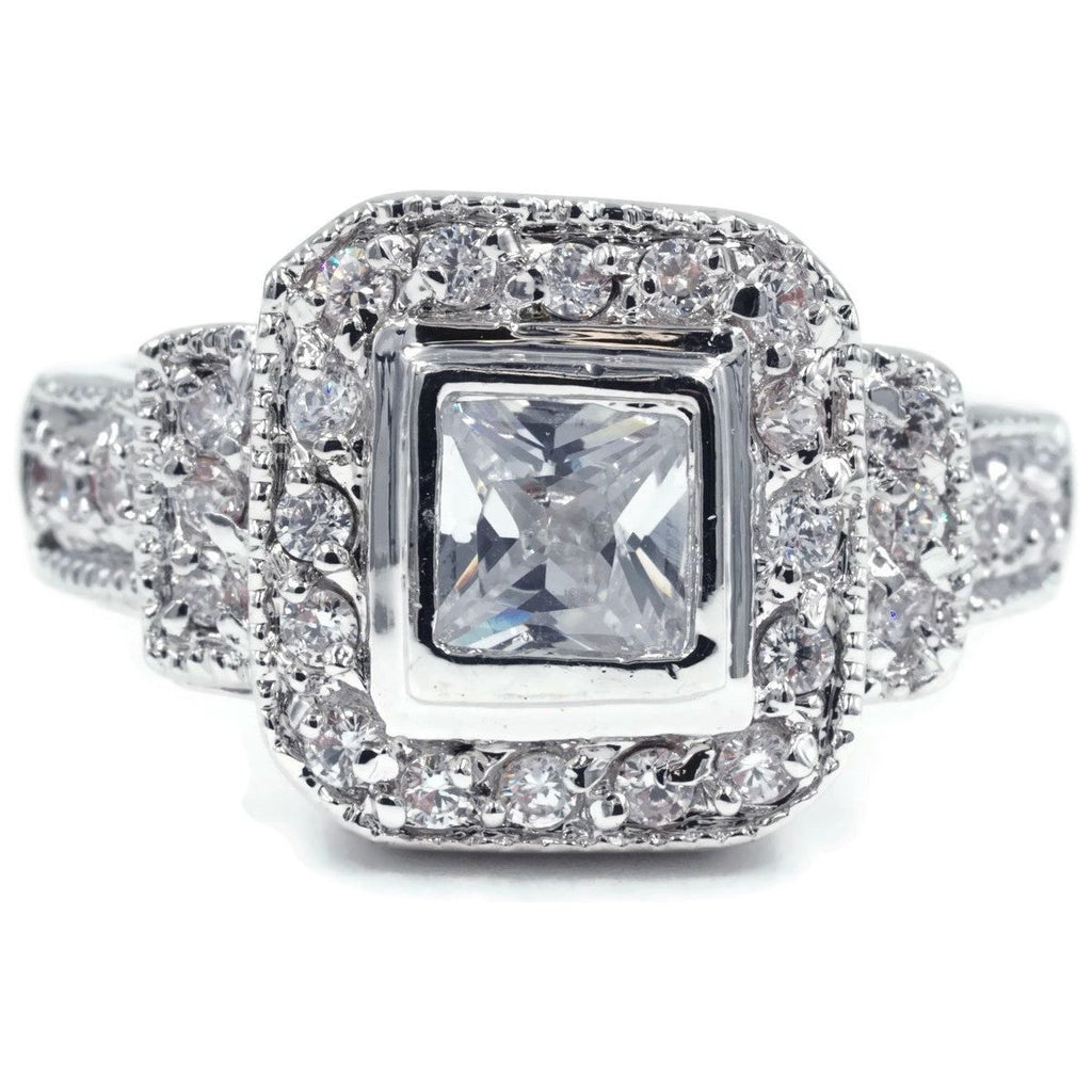 Vintage Look Bezel Set Princess Cut Ring