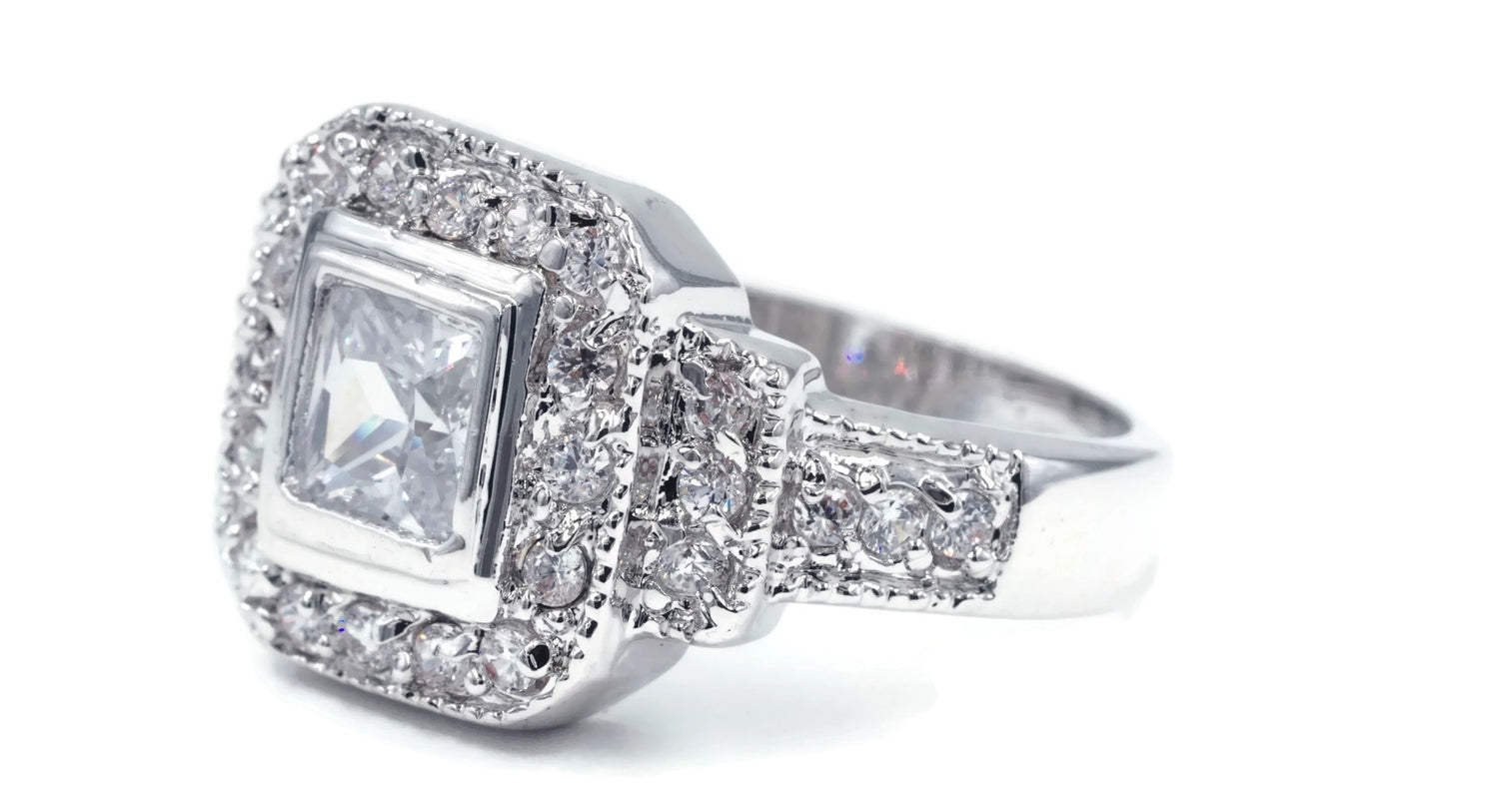 Vintage Bezel-Set Princess Cut Statement Ring