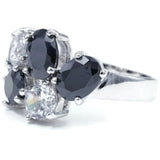 Ovals and Rounds Cluster Jet Black Clear Stones Ring