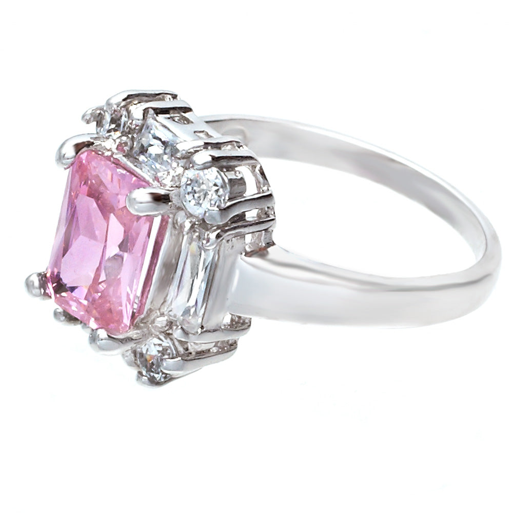 Polished Emerald-Cut Pink Baguette Statement Ring