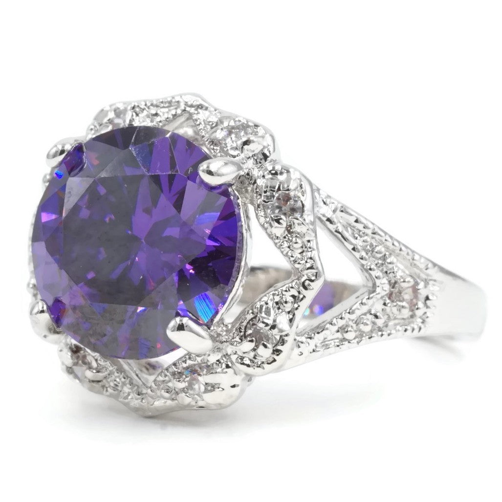 Estate Look Purple Amethyst Single Stone Statement Ring