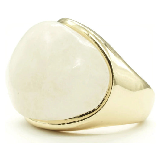 Large Oval 14K Gold White Stone Fashion Ring