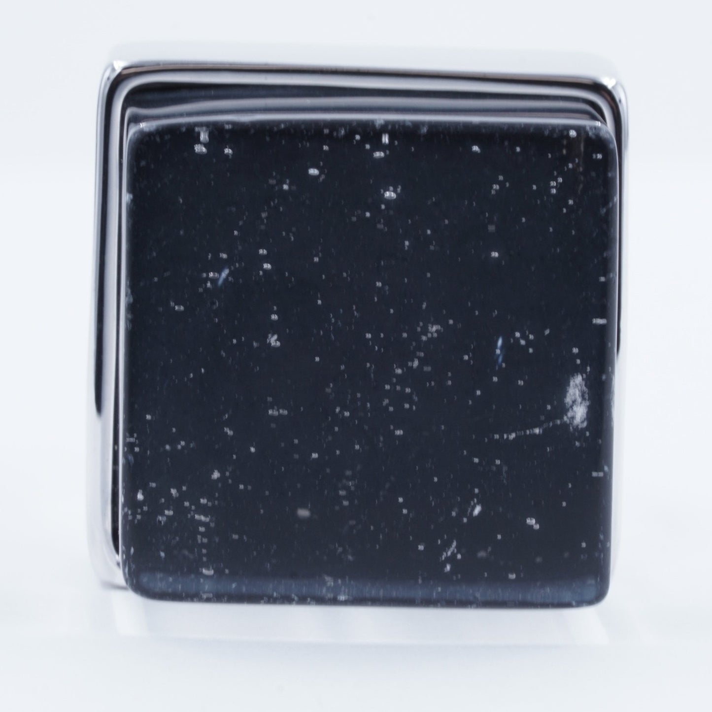 Large Raw Black Crystal Cube Stone Silver Fashion Ring