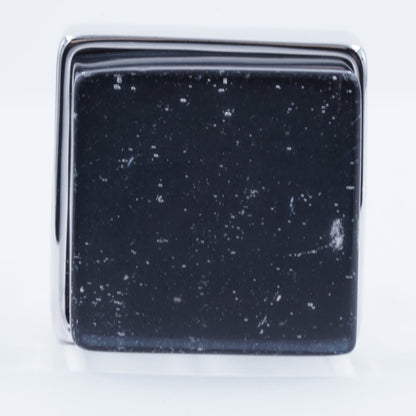 Large Raw Black Crystal Cube Stone Silver Fashion Ring