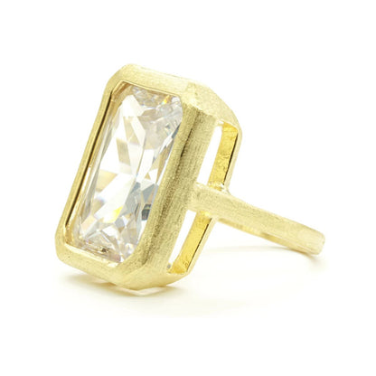 Brushed 14K Emerald-Cut Cocktail Ring