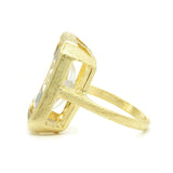 Huge Bezel Set Emerald Cut Clear Brushed Gold Ring