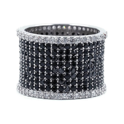 Exclusive Black and White Cluster Silver Statement Band Ring