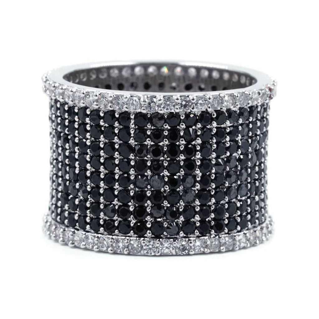 Black and White CZ Cluster Silvertone Fashion Ring Band