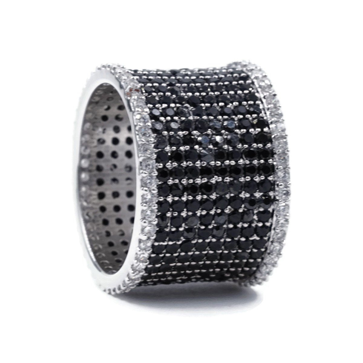 Exclusive Black and White Cluster Silver Statement Band Ring