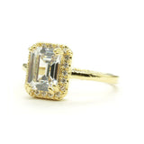 Emerald Cut Halo Engagement Style Gold Tone Ring