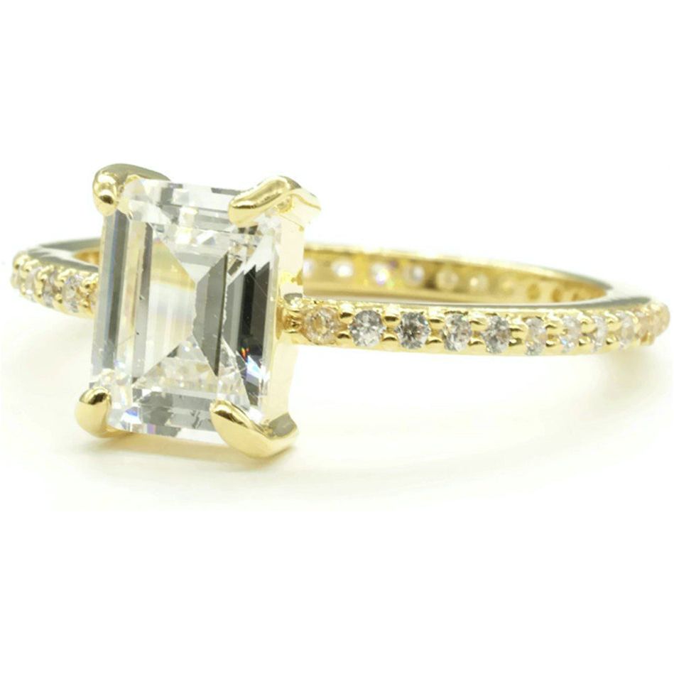 Emerald Cut Clear Micro Pave in 14K Ring