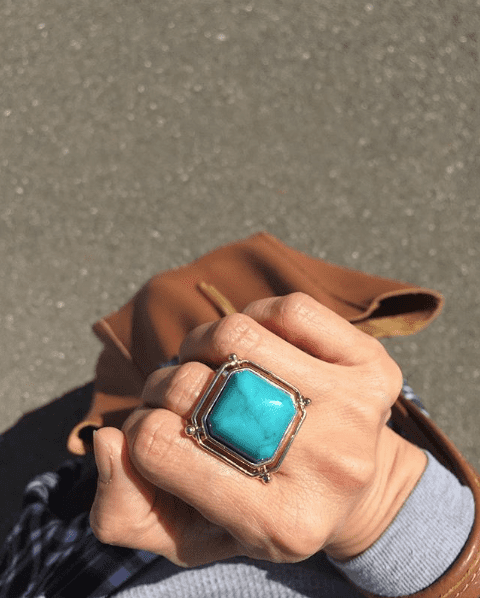 Huge Framed 14K Genuine Turquoise Green Stone Ring
