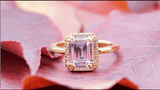 Emerald Cut Halo Engagement Style Gold Tone Ring