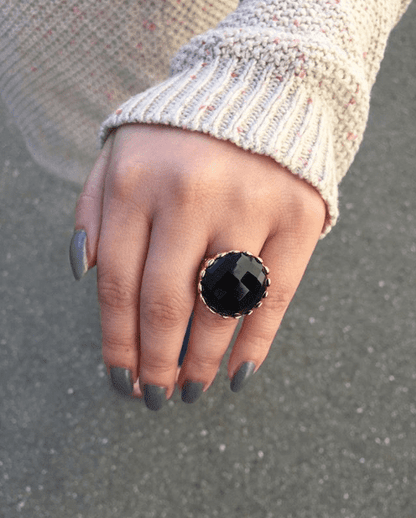 Mesmerizing Faceted Black Stone 14K Shank Ring
