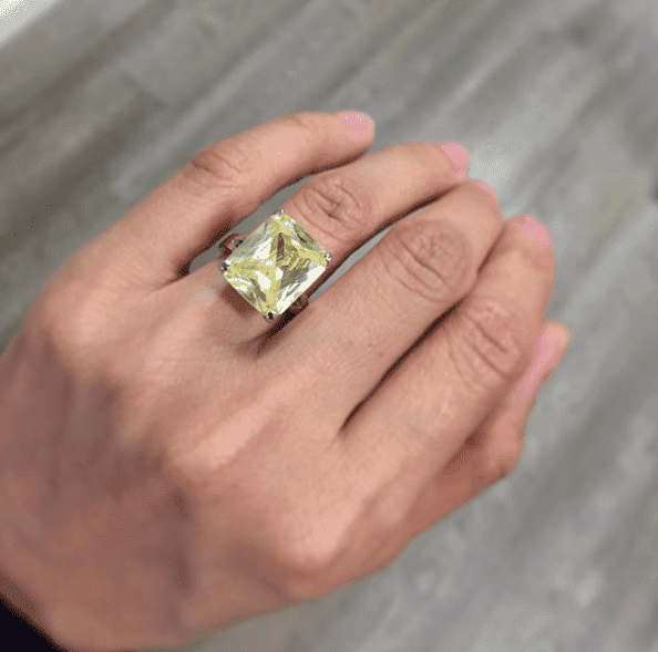 Large Emerald-Cut Pale Canary Yellow Stone Cocktail Ring